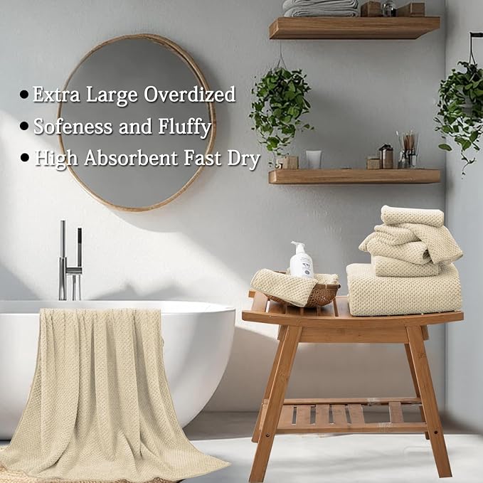Extra Large Bath Towels Set 35x70 Inches - Beige Luxury 600 GSM Oversized Bath Sheet Towel,Ultra Soft Microfiber - Quick Dry,Highly Absorbent Shower Towels Spa Hotel Bathroom Towel Set (4-Pack) - Image 4