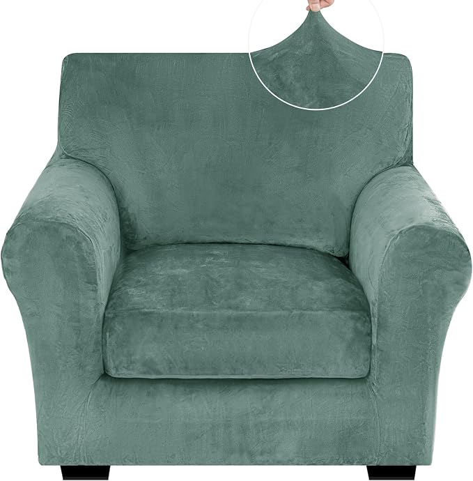 XINEAGE 2-Piece Velvet Armchair Sofa Cover,Couch Covers for Dog,Light Green | 1 Cushion Chair,Stretch Non-slip Elastic, Pet-friendly, Washable, Fast Setup, Soft Plush Fabric, Furniture Protector. by XINEAGE