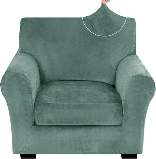 XINEAGE 2-Piece Velvet Armchair Sofa Cover,Couch Covers for Dog,Light Green | 1 Cushion Chair,Stretch Non-slip Elastic, Pet-friendly, Washable, Fast Setup, Soft Plush Fabric, Furniture Protector. by XINEAGE