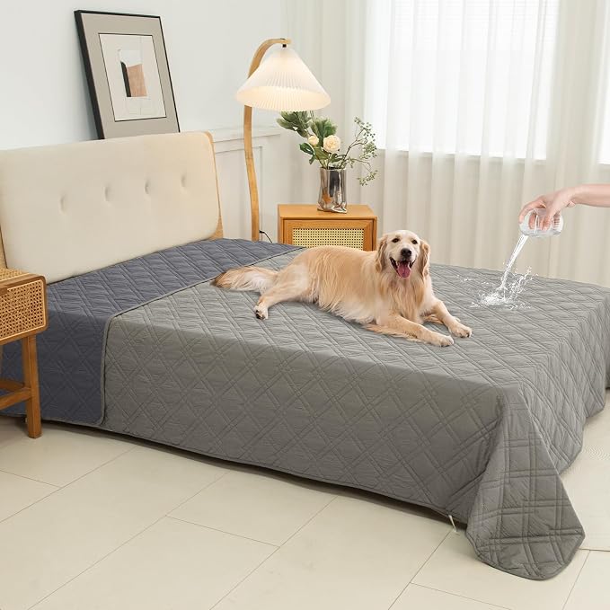 100% Waterproof Dog Bed Cover Pet Blanket 82"x92", 7-Layer Reversible Washable Bed Mat for Furniture Couch Sofa Car (Light Gray+Gray) by Unknown