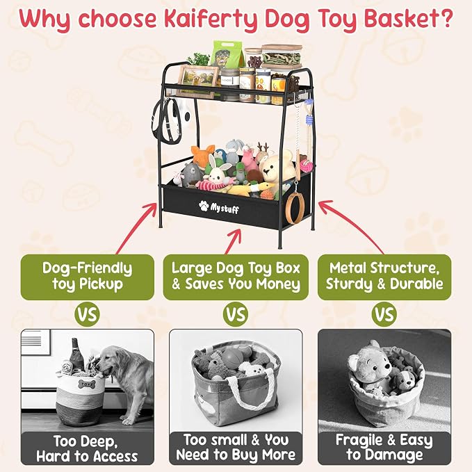 Kaiferty Large Dog Toy basket, Toy Box for Dogs, Pet Toys Bin Dog Metal Wire Basket for Toys, Food Storage, Storage Organizer Chest Storage, Toy Box for Living Room Area (Black) - Image 2