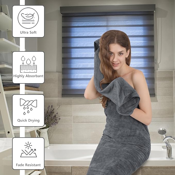 Extra Large Bath Sheet Set of 4,Ultra Soft Fluffy Towel,35”x 70”Oversized Bath Towel Set,Premium Microfiber Bathroom Towel Set Highly Absorbent Quick Dry Shower Towel for Bathroom,Hotel,Spa(Grey) - Image 4