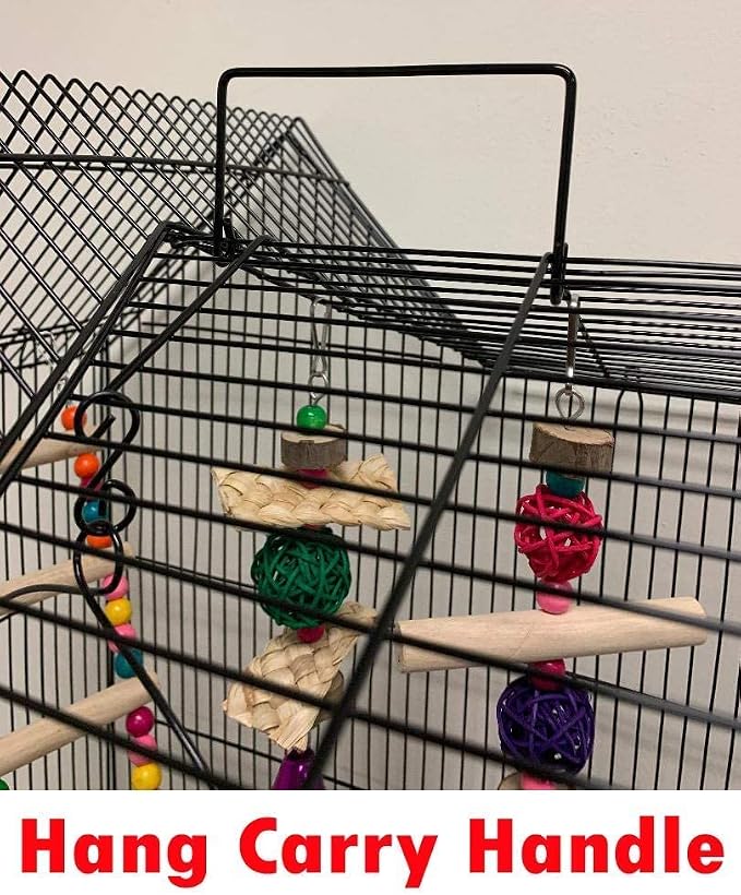 37-inch Portable Hanging Medium Flight Bird Cage for Cockatiel Sun Quaker Parakeet Green Cheek Conure Parrotlet Finch Canary Budgie Lovebird Small Parrot Travel Bird Cage (Black, with Toy) - Image 8