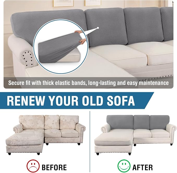 H.VERSAILTEX Backrest Cushion Covers Sectional Couch Back Cushion Covers for Sectional Sofa Set for Both Left/Right Couch (Back Only: 1 Chaise + 2 Sofa, Dove) - Image 5