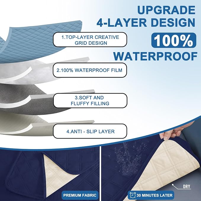 Waterproof Chair Covers for Living Room, Sofa Covers for Pets Washable with Side Pockets, Non Slip Couch Covers for Dogs, Quilted Dog Couch Cover with Elastic Straps (Armchair, Navy Blue) - Image 4
