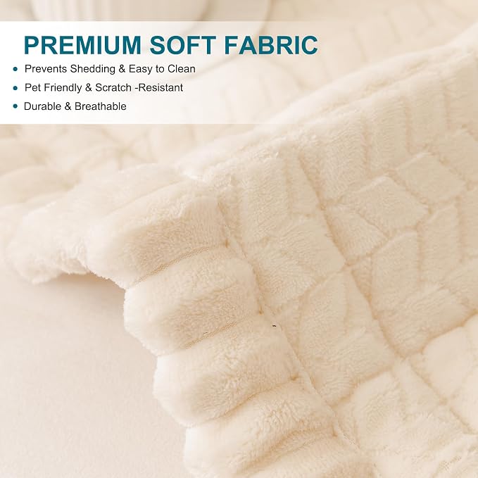 KRFOONN Couch Cover for Dogs Washable Sofa Covers for 3 Cushion Non-Slip Fuzzy Couch Cushion Covers Sofa Slipcovers Couches Furniture Protector with Elastic Straps for Dogs Pets Mat(Beige,27.6" x 59") - Image 2