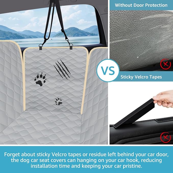 Lassie Dog Car Seat Covers for Back Seat with 2 Seat Belts, Waterproof Dog Car Hammock with Mesh Window Durable Scratch Proof Nonslip Pet Carseat Covers Universal Fit Protector for Cars, Trucks & SUVs - Image 3