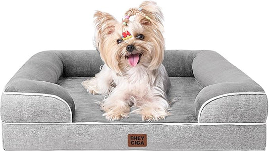 EHEYCIGA Orthopedic Small Dog Bed, Waterproof Memory Foam Washable Pet Beds | Non-Slip Bottom and Egg-Crate Foam Medium Dog Couch Bed with Washable Removable Cover, Grey by EHEYCIGA