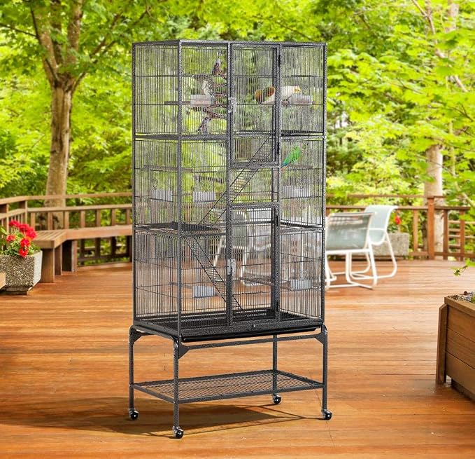 Yaheetech 69" Large Bird Cage for Parakeets, Budgies, 3-Tier Flight Cage | Detachable Rolling Stand, Easy Cleaning Slide-out Tray, Multi-door Access, 0.4'' Bar Spacing, Free Accessories - Image 2