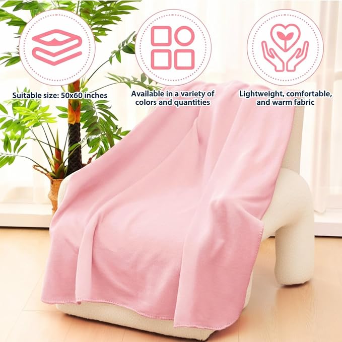 Newwiee 48 Pcs Bulk Fleece Throw Blankets 50'' x 60'' Oeko-tex Standard 100 Certified for Outdoor Wedding Guest Blankets Donation Homeless Sleepover Lap Pet Sofa, All Seasons Use (Rose Pink) - Image 6