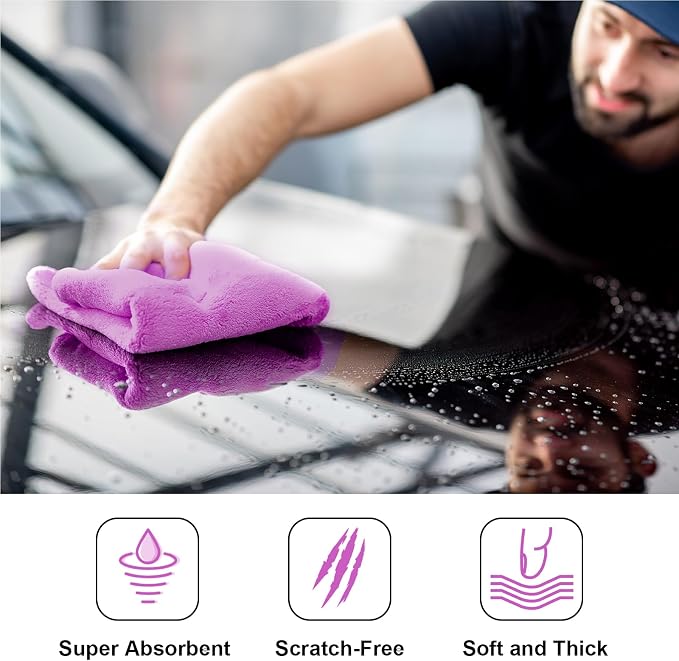 Shimeyao 30 Pcs 16 x 16 Inch Edgeless Microfiber Plush Towels for Cars Detailing Drying Wash Polishing Absorbent Cleaning Cloths, 500 GSM (Purple) - Image 4