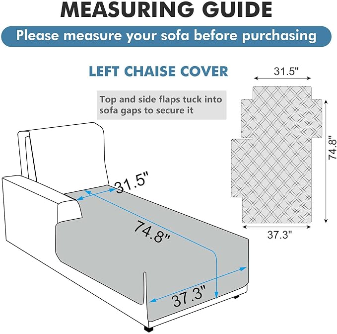 Genina 100% Waterproof Sectional Couch Covers for L Shaped Chaise Lounge Left, Anti-Slip Sectional Cover Furniture Protector Couch Cover for Dogs Pets, 1 Piece (Coffee, Left Chaise Cover) - Image 2