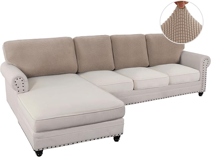 H.VERSAILTEX Backrest Cushion Covers Sectional Couch Back Cushion Covers for Sectional Sofa Set for Both Left/Right Couch (Back Only: 1 Chaise + 3 Sofa, Sand) - Image 2