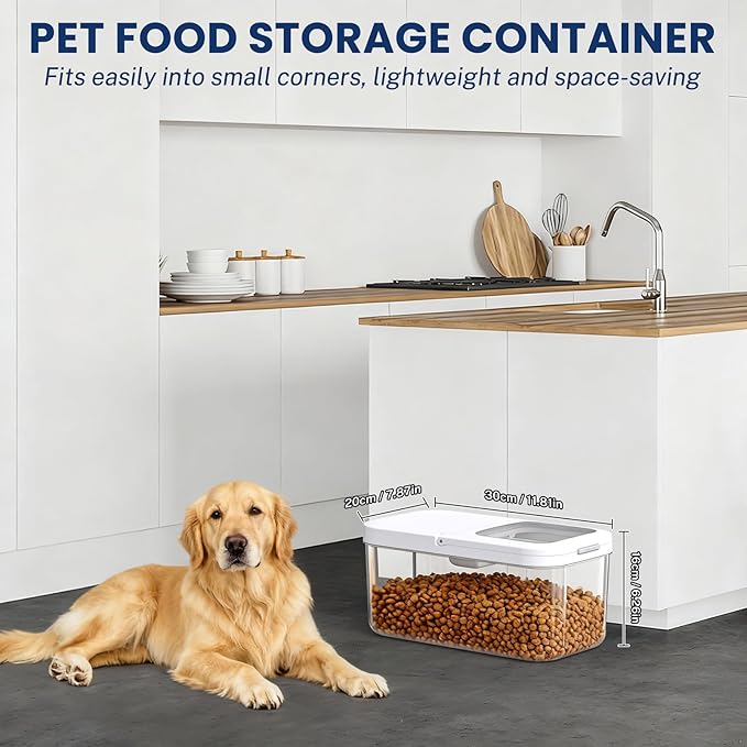 LEAWALK 6 Lbs Airtight Dog Cat Food Storage Container and Dog Treat Containers BPA-Free, PET Clear Stackable Pet Storage Bin, 1-Cup Scoop, 1-Sponge cleaning brush, Pop Top, With handle, Easy Mobility - Image 2