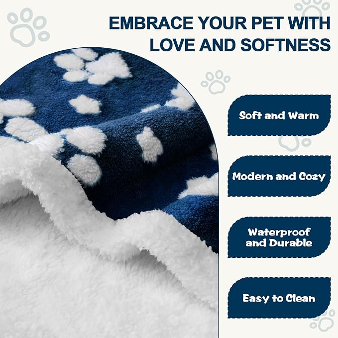 Cute Waterproof Blanket for Dog Cat or Adult, 60"x80", Navy Blue | 3D Textured Paw Pet Blanket for Bed Couch Sofa, Soft Liquid Pee Proof Pet Furniture Protector - Image 3