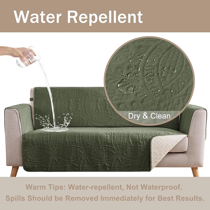 Green Quilted Recliner Covers, Water-Repellent Recliner Slipcovers, Recliner Covers Stay in Place, Pet Friendly Recliner Cover for Dogs, Washable Chair Protector (Recliner 22", Olive Green) - Image 7
