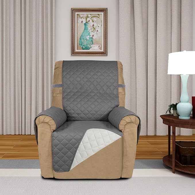 PureFit Reversible Recliner Chair Covers Couch Covers for Dogs, 19 in | Gray/Ivory, Water Resistant Couch Protector, Washable Pet Couch Cover with Non Slip and Elastic Straps For Kids - Image 2