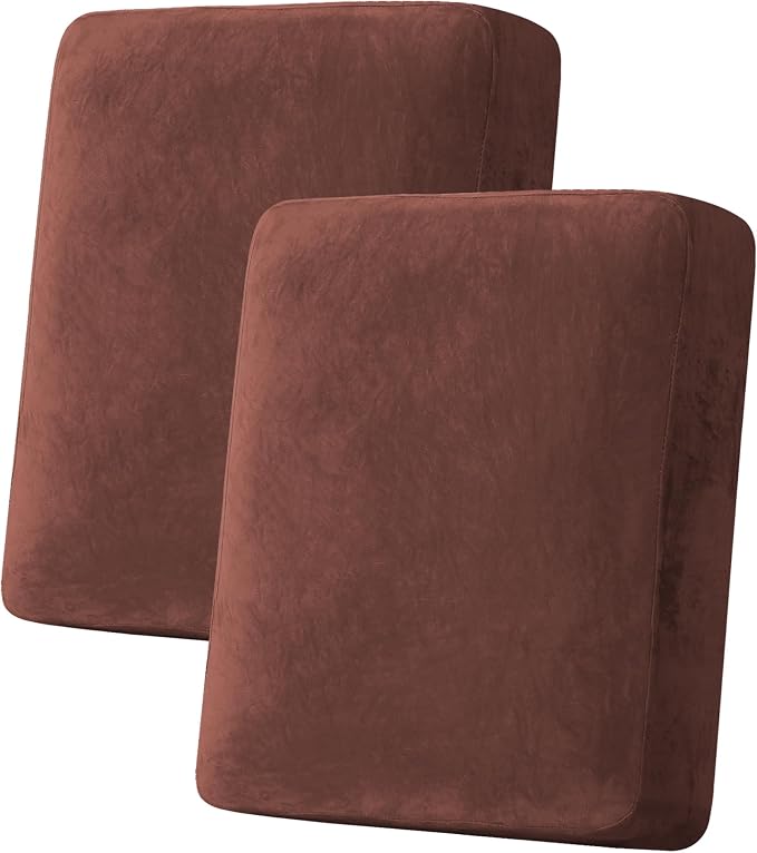 H.VERSAILTEX Velvet Stretch Couch Cushion Cover Plush Cushion Slipcover for Chair Loveseat Sofa Cushion Furniture Protector Seat Cushion Sofa Cover (2 Piece Medium Sofa Cushion Covers, Burnt Brick) by HVERSAILTEX