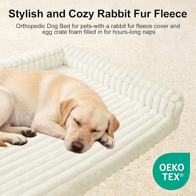 Waterproof Orthopedic Dog Bed Medium Beige | Non-Slip Egg-Crate Memory Foam Dog Couch Sofa Pet Beds with Sides Removable Washable Cover for Crate - Image 2