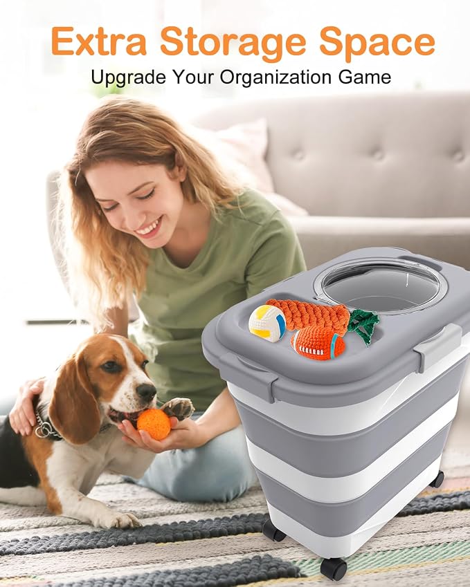 25-28Lbs Dog Food Storage Container Airtight,Collapsible Pet Food Storage | Dog Food Container with Handle,Wheels,Double Airtight Seal Fresh,Save Space,Pest/Mouse-proof,Small Cat Food Container,Scoop - Image 7