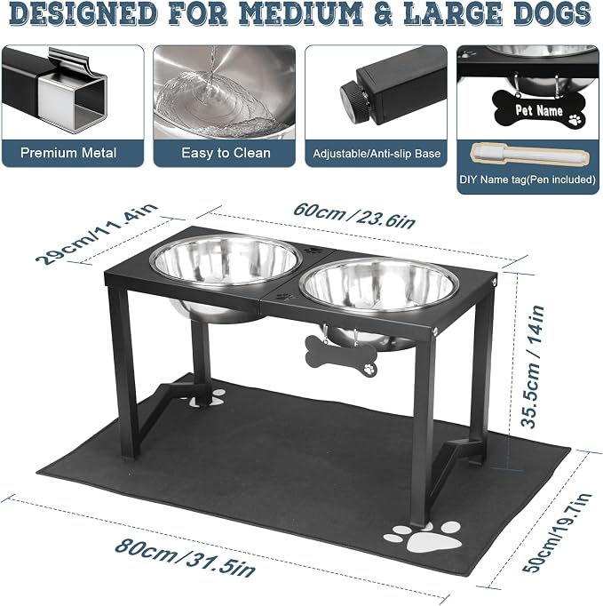 Elevated Dog Bowls, Metal Raised Dog Bowl Stand with 2 Thick 111oz Capacity Stainless Steel Food Bowls & Non-Slip Mat - 14" Tall for Large/Extra Large Breeds - Image 3