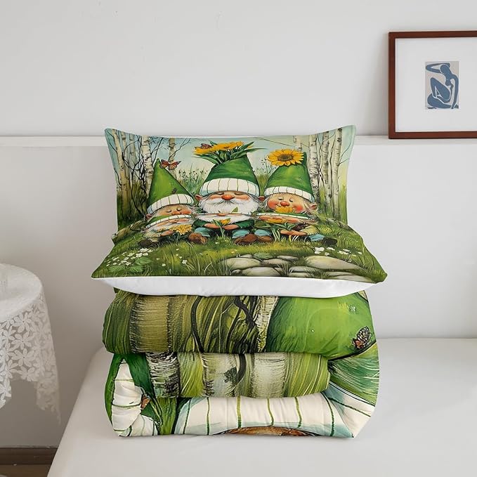 Manfei Cute Gnome Comforter Set Twin Size,Daisy Sunflower Floral Bedding Set Kids Girls Adult Room Decor,Watercolor Spring Garden Plants Down Comforter Soft Duvet Insert,1 Pillowcase - Image 5