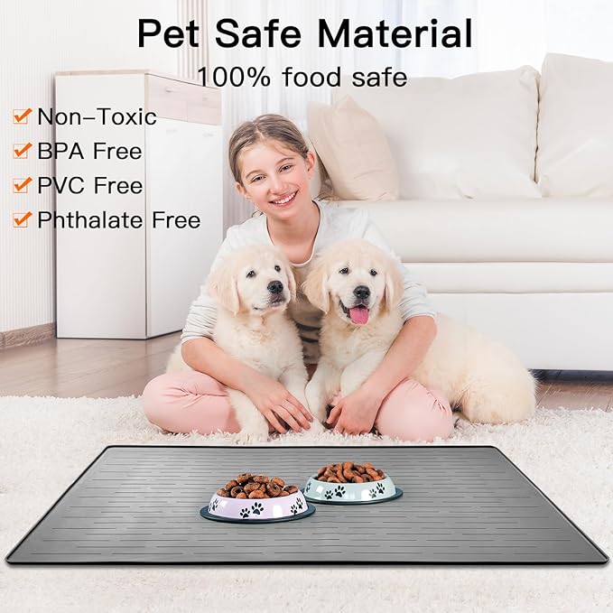 48" x 32" Largest Pet Food Mat, XXXL Silicone Dog Mats for Food and Water, Nonslip Pet Feeding Mats for Floors,Dog Cat Bowl Mat with Raised Edges, Lake Blue - Image 4