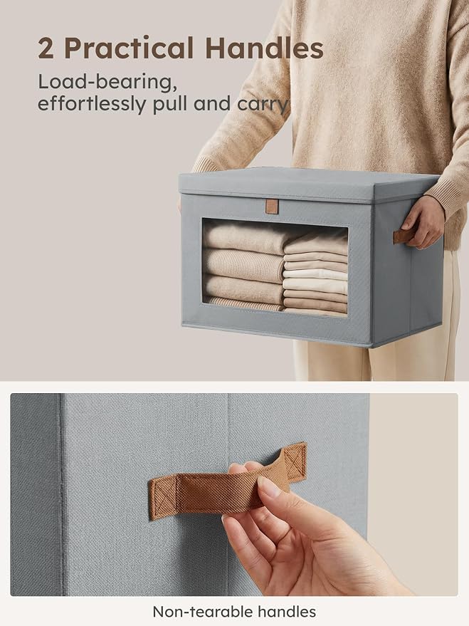 Homsorout Medium Fabric Storage bins - Collapsible Storage Bins with Open Window, 2 Pack Closet Baskets for Shelves, Stackable Decorative Boxes for Home, Dorm, Grey, 13.7"x 9.8" x 9.8" - Image 3