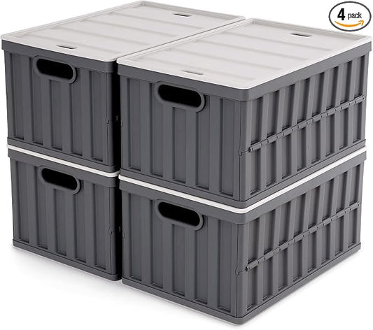 Citylife 64L Collapsible Storage Bins with Lids Plastic Storage Containers for Organizing Stackable Storage Box Large Heavy Duty Utility Crates, 4 Packs by CITYLIFEHomeOrganization