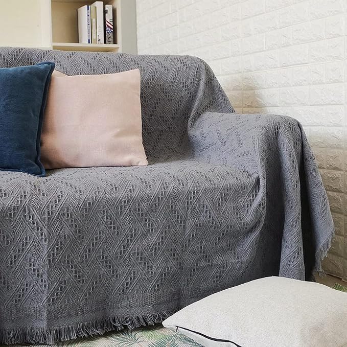 AIVIA Loveseat Cover Sheet Blanket, Cotton Woven Anti Slip Throw Cushion Covers for 2 Seater Couches with Armrest, Living Room Love-Seat Furniture Decor Slipcovers Protector for Dogs Cats - Image 5