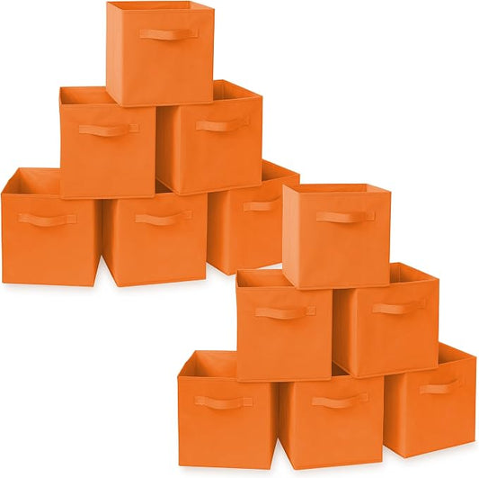 Casafield Set of 12 Collapsible Fabric Cube Storage Bins, Orange - 11" Foldable Cloth Baskets for Shelves, Cubby Organizers & More by Casafield