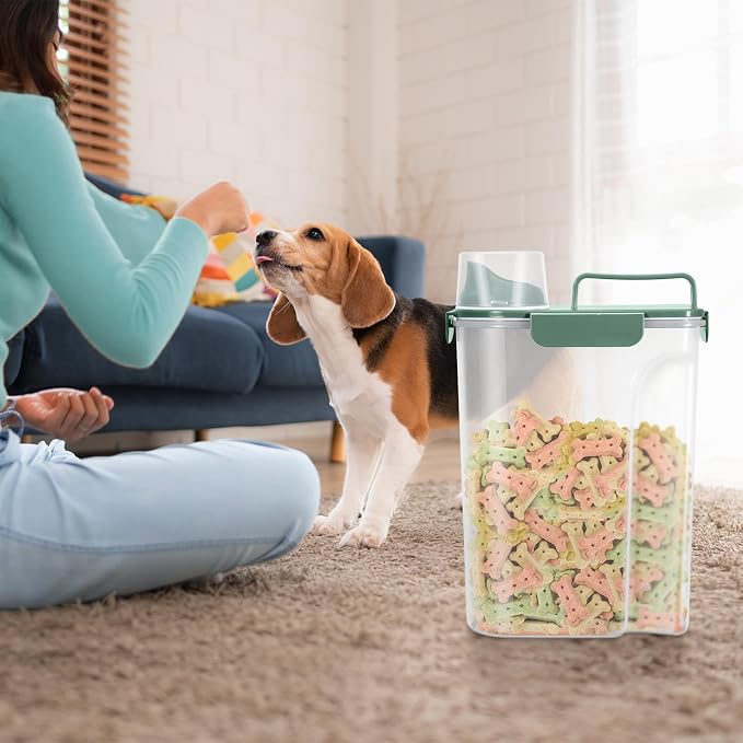 LEAWALK 5-7lbs Dog Cat Storage Container Portable with Upgraded Large Spout and Cup, Plastic Pet Food Dispenser for Small Animal Kibble, Bird Seed,Oatmeal, Rice,Flour, Brown Sugart-Green 2pack - Image 6