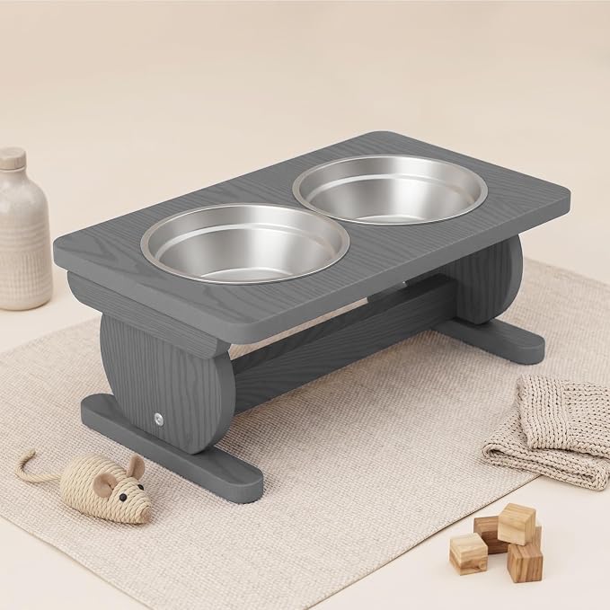 Raised Dog Bowl Stand for Small Sized Breed, Feeding Station with 21 oz 2 Stainless Steel Bowls & Licking Plate,Dog Food Bowl Gray - Image 8