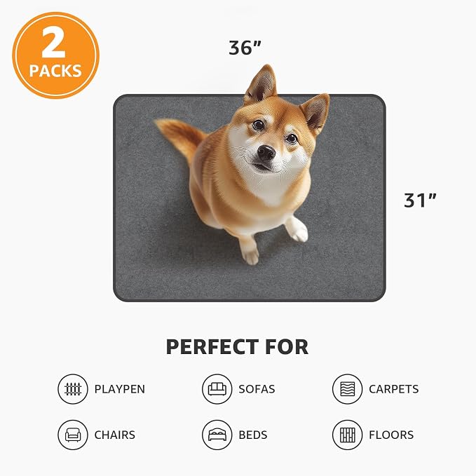 Dog Pee Pad Washable-Extra Large Instant Absorb Training Pads Non-Slip Pet Playpen Mat Waterproof Reusable Floor Mat for Puppy/Senior Dog Whelping Incontinence Housebreaking (31"x36"-(2PACK)) - Image 5
