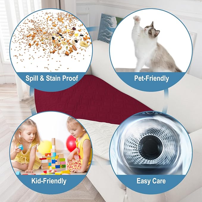 Genina 100% Waterproof Couch Cover for 3 Cushion Couch Sofa Cover for Dogs, Anti-Slip Sofa Covers Washable Couch Covers for Sectional Sofa L Shape Furniture Protector, 1 Piece (Wine, Sofa) - Image 4