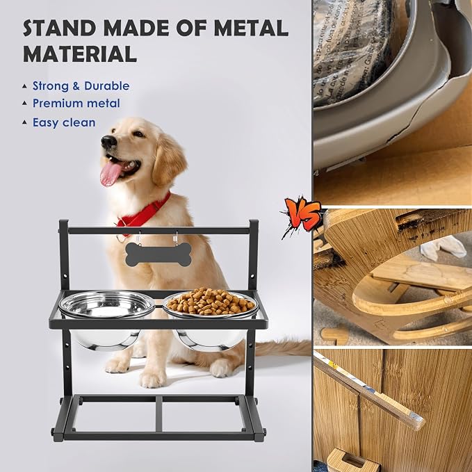 ADENGL Elevated Dog Bowls for Dogs,Raised Dog Bowl Stand with Two 1700ML Stainless Steel Bowls, Adjustable Tall Dog Food Water Bowls - Image 6