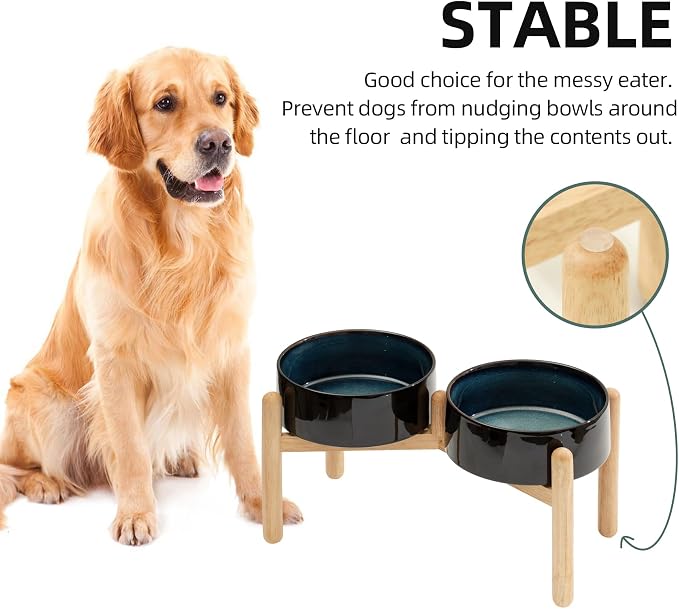 Havniva Elevated Dog Bowls Ceramic Dog Bowls with Stand, Dog Food Bowl | 8.3” Raised Dog Bowls with Non-Slip Wood Stand, Dog Food and Water Bowl Set, Double Dog Feeding Bowls for Large Dogs - Image 6