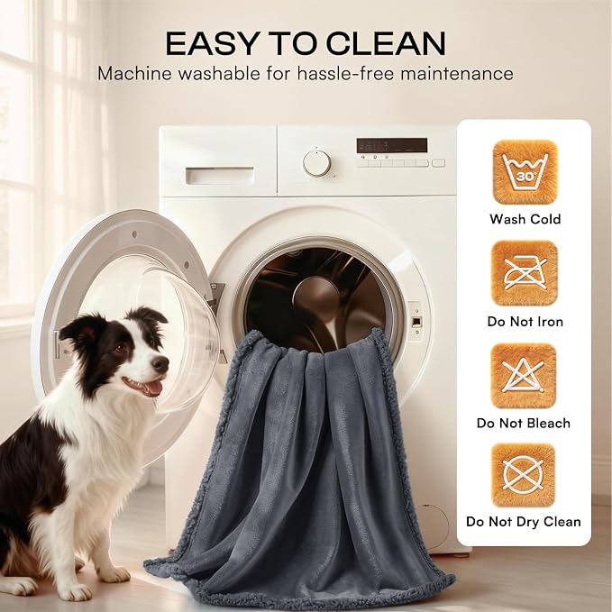 Luciphia Waterproof Pet Blanket, Liquid Pee Proof Dog Blanket for Sofa Bed Couch, Reversible Sherpa Fleece Furniture Protector Cover for Small Medium Large Dogs Cats, Dark Gray Queen Size（90" x 82"） - Image 8