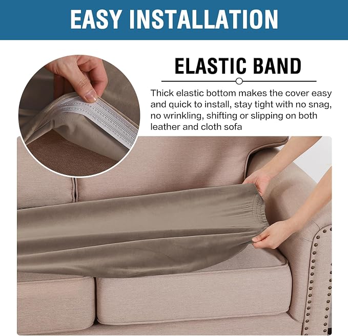 H.VERSAILTEX Velvet Stretch Individual Cushion Cover Plush Cushion Slipcover for Loveseat Sofa Furniture Protector Seat Cushion Sofa Cover (1 Piece Loveseat Cushion Cover, Mocha) - Image 4