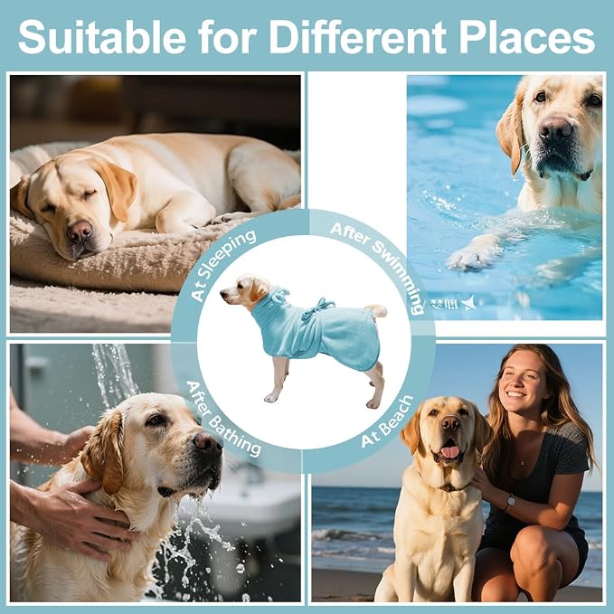 Medium to Large Size Dog Bathrobe, Quick Drying Super Absorbent, Warm Dog Towels, Adjustable Hoodies and Belts for Dog Bath Products (Blue,4XL) - Image 7