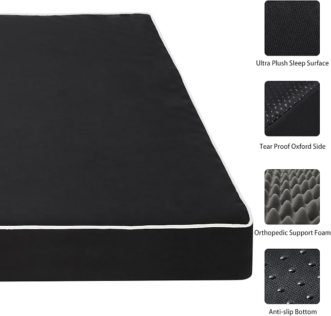 Black 36''x27''x3 Medium L Orthopedic Dog Bed | Soft, Waterproof, Egg Foam, Pet Crate Beds Mat, Kennel Pads, Removable Washable Cover,Non-Slip Bottom,Anti-slip oxford fabric - Image 4