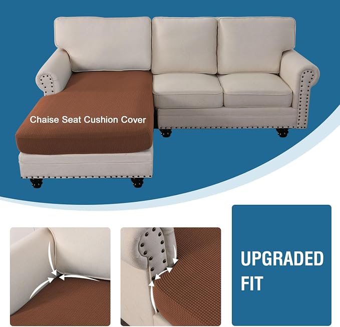 H.VERSAILTEX Sectional Couch Covers 1 Piece Chaise Slipcover L Shape Separate Cushion Couch Cover for Both Left/Right Sectional Couch (Seat Only: 1 Chaises, Caramel) - Image 4