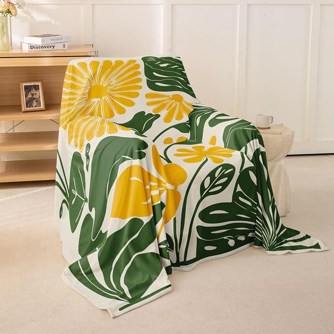 Erosebridal Yellow Green Flower Sofa Cover Minimalist Floral Couch Cover for Kids Women Vintage 70S Modern Sofa Protector Retro Abstract Aesthetic Couch Protector 71" X 91", Washable Non Slip by Erosebridal