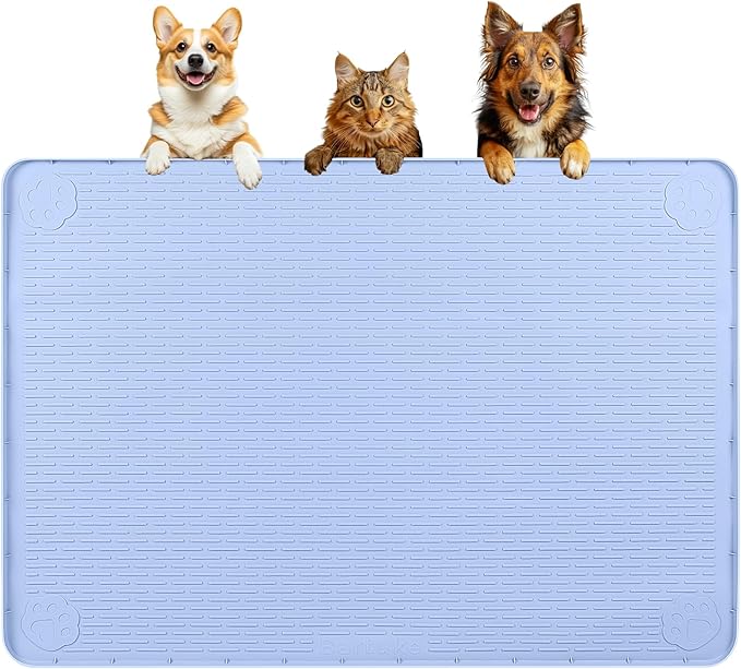 Dog Food Mat 40''x28'' Extra Large Dog Mat for Food and Water, Blue | Silicone Dog Bowl Mat with Raised Edge, Waterproof Non-Slip Pet Feeding Mat for Floors, fit for Dog Cat Bowls by Bartuke