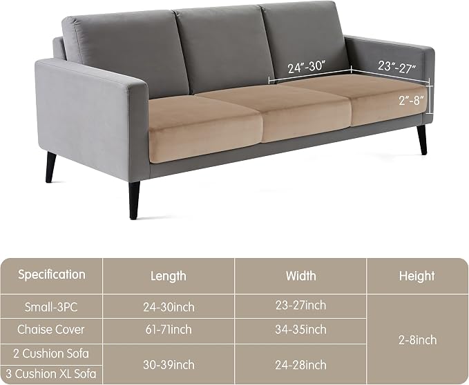 Hokway Velvet Couch Cushion Covers Water Resistant Seat Covers Stretch Sofa Cushion Protector(Small-3PC, Camel) - Image 2