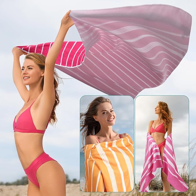 EBOOT 10 Pack Oversized Beach Towel Set Extra Large Pool Towels Microfiber Quick Dry Swim Blanket for Adult Women Men Face Hand Body Bath Travel Pool(Lovely Color,36 x 72 Inch,Stylish Stripe) - Image 7