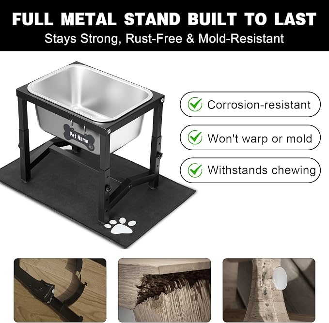 2.8 Gallon Elevated Large Dog Water Bowl, 4 Adjustable Height 10.5-15.8'' Raised Stainless Steel Bowl Stand with Anti-Slip Mat for Large Breed, Metal Dog Feeding Station for Relief Joint Pressure - Image 4