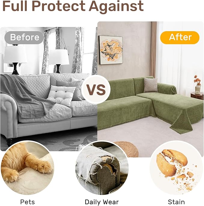 2 Pieces Sectional Couch Covers L Shaped Cover XXL Green | Thick Washable Fabric for L Shaped Sectional Sofa, Anti-Pet Hair, Stain & Wear Resistant, Easy Care & Installation - Image 4
