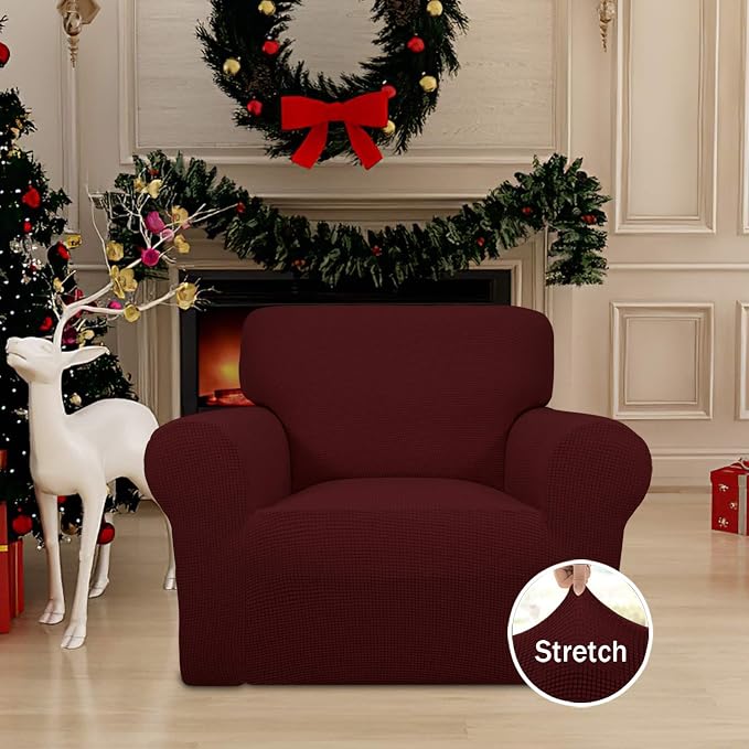 Easy-Going Stretch Chair Slipcover with Arm Washable Wine | 1-Piece Couch Sofa Cover Furniture Protector for Living Room Soft with Bottom For Kids, Pet. Spandex Jacquard - Image 2