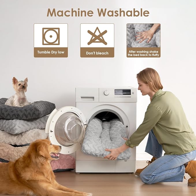 EHEYCIGA Washable Dog Bed for Crate 36x27 Inch, Anti-Slip L Plus Kennel Pad for Dogs Up to 55 lbs, Plush and Comfy Pet Sleeping Mat, Grey - Image 3